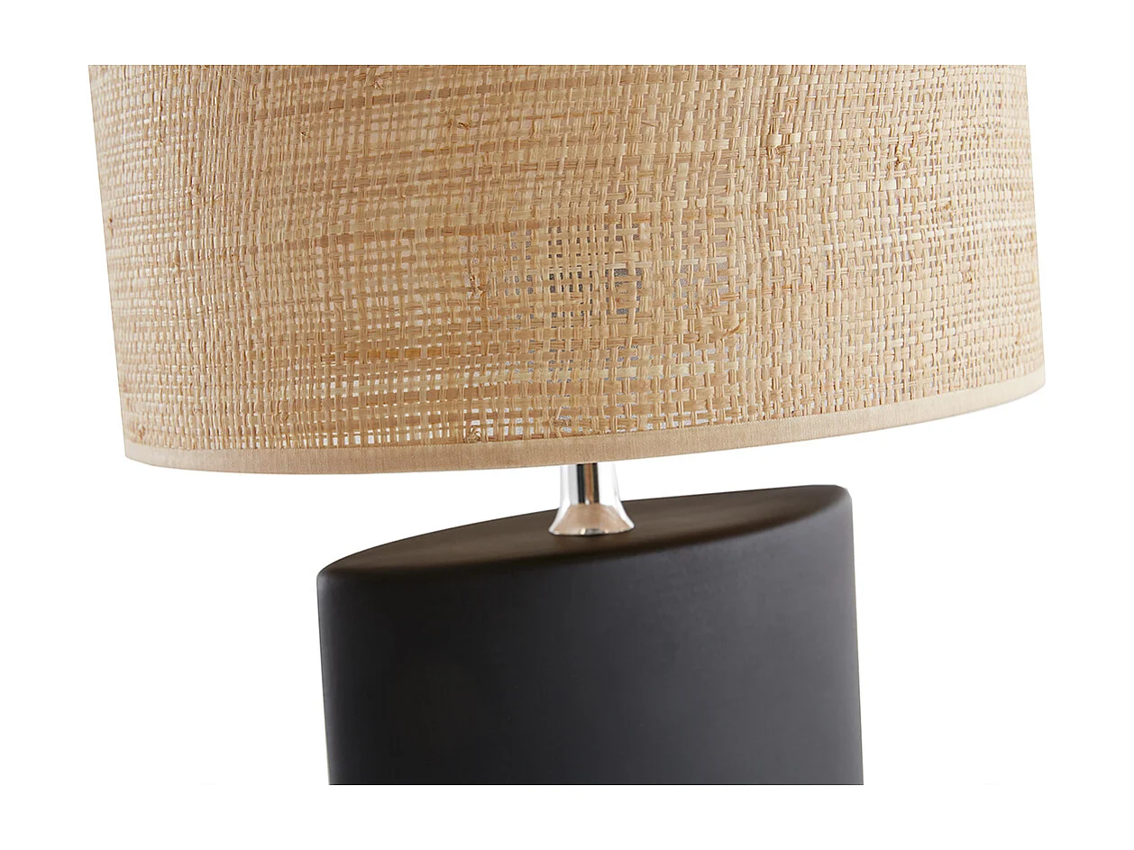 Lámpara de mesa de cerámica negra mate con pantalla de rafia TIGA