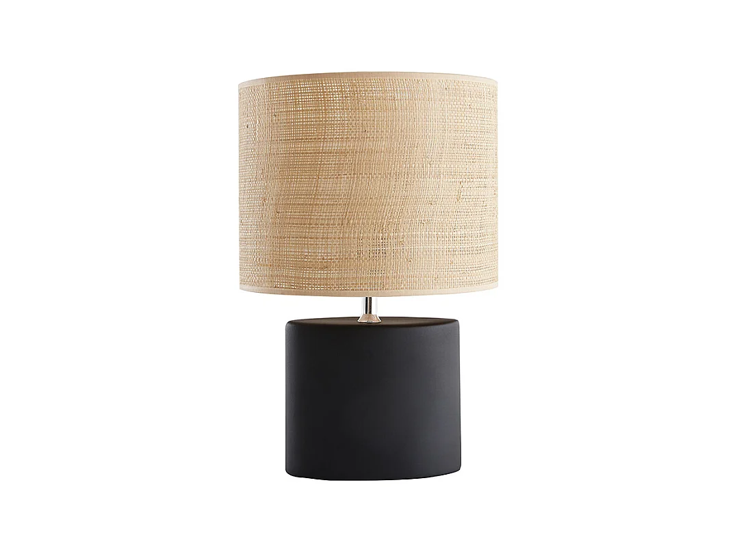 Lampe à poser en céramique noire mat et abat-jour en raphia naturel H40 cm TIGA