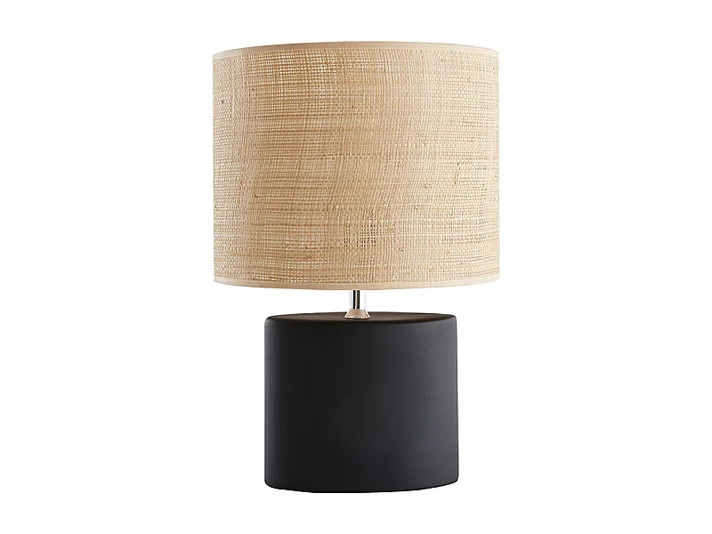 Lámpara de mesa de cerámica negra mate con pantalla de rafia TIGA