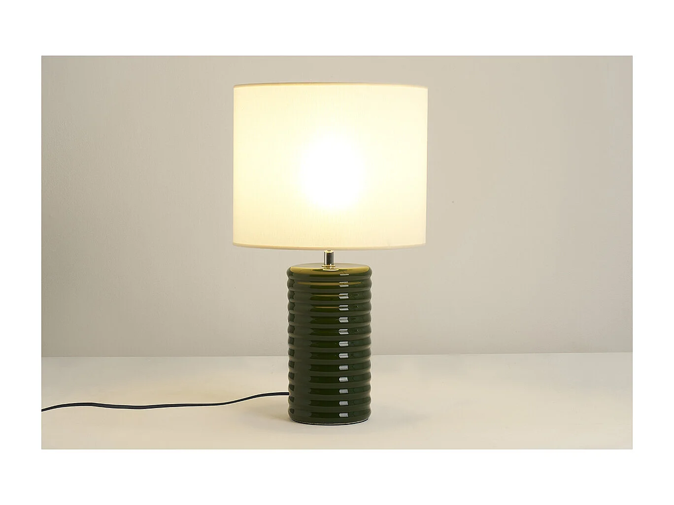 Lámpara de mesa de cerámica esmaltada verde oscuro con pantalla de color crudo 53 cm BERRO