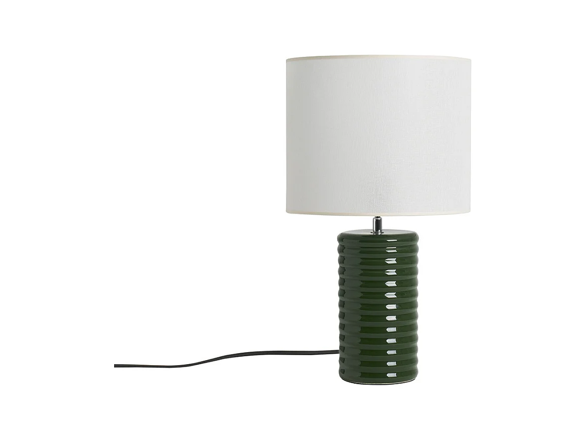 Lampada da tavolo in ceramica smaltata verde scuro e paralume écru H53 cm BERRO