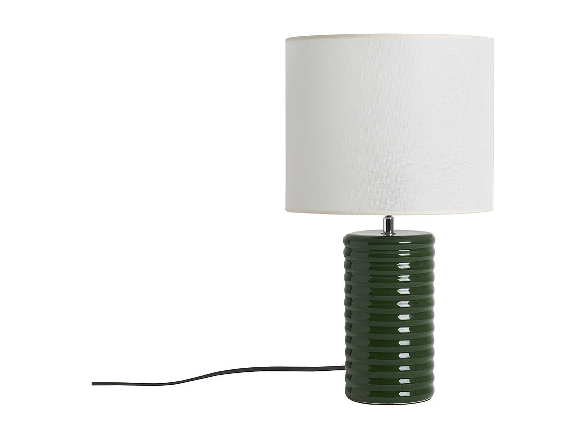 Lámpara de mesa de cerámica esmaltada verde oscuro con pantalla de color crudo 53 cm BERRO