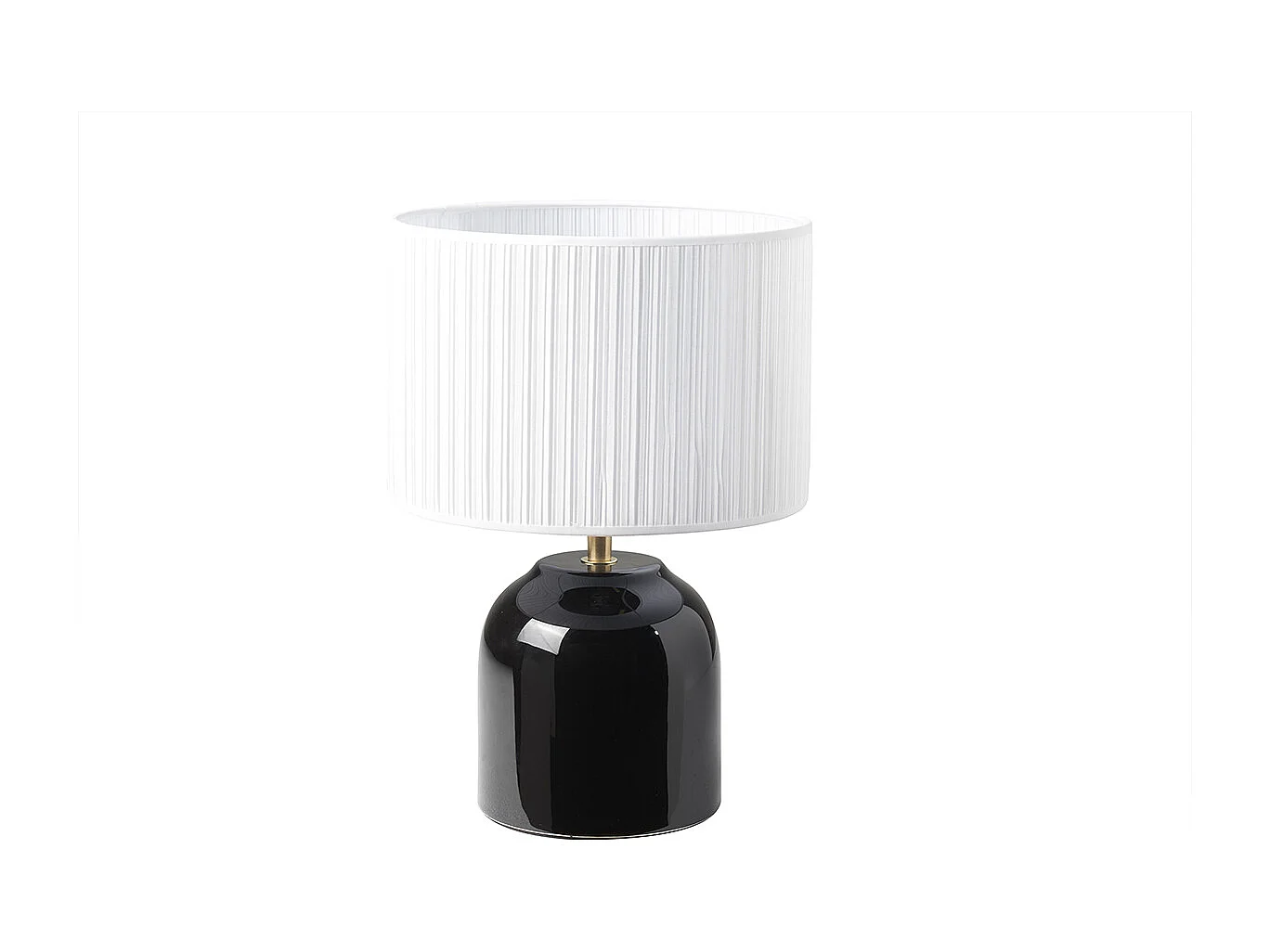 Lampe à poser noire en céramique brillante et abat-jour en tissu plissé blanc H35 cm PIEGA