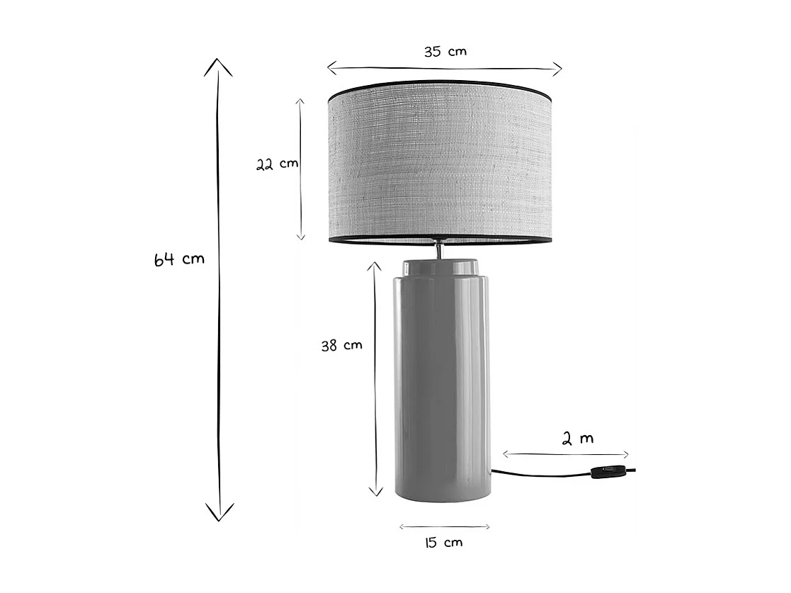 Tischleuchte aus emaillierter Keramik in Gelb mit Lampenschirm aus Bast MAJES