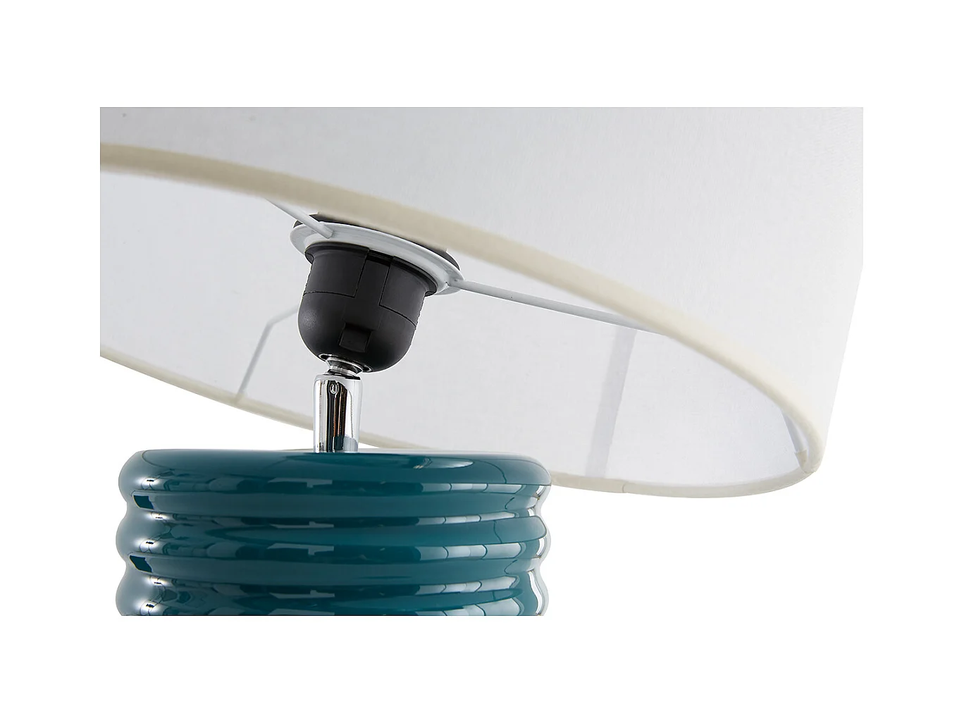 Lámpara de mesa de cerámica esmaltada azul petróleo con pantalla de color crudo BERRO