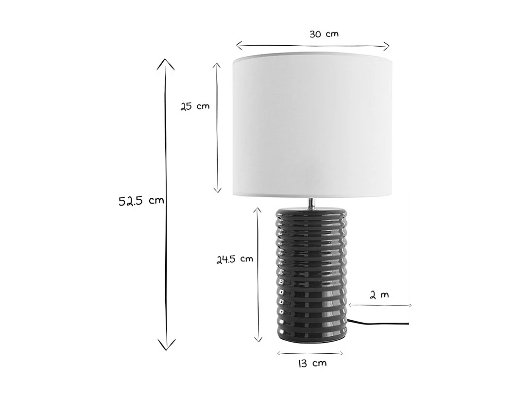 Tischleuchte aus emaillierter Keramik in Entenblau mit ecrufarbenem Lampenschirm BERRO