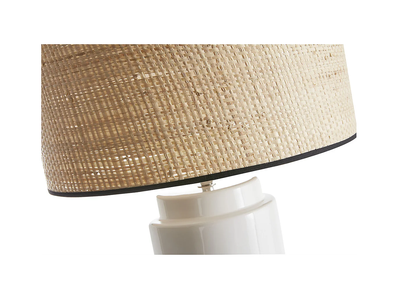 Lámpara de mesa de cerámica esmaltada blanca con pantalla de rafia natural 64 cm MAJES