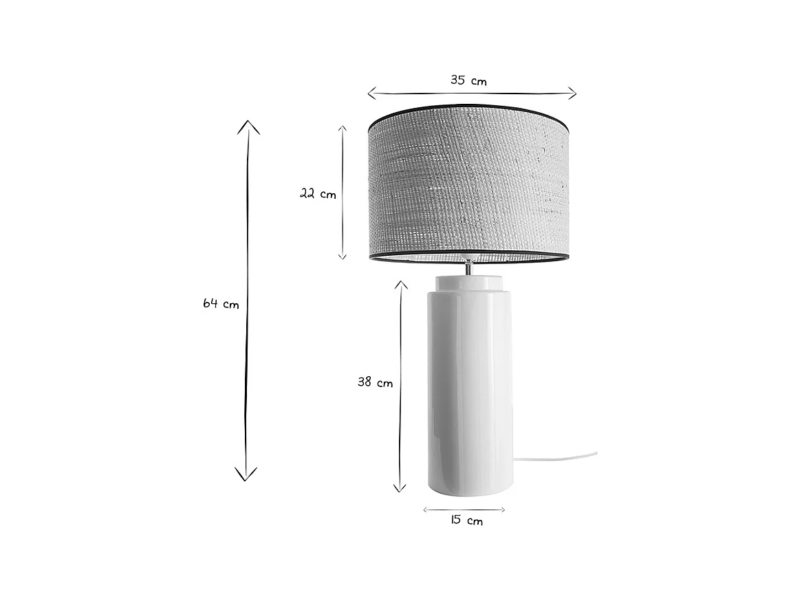 Lámpara de mesa de cerámica esmaltada blanca con pantalla de rafia natural 64 cm MAJES