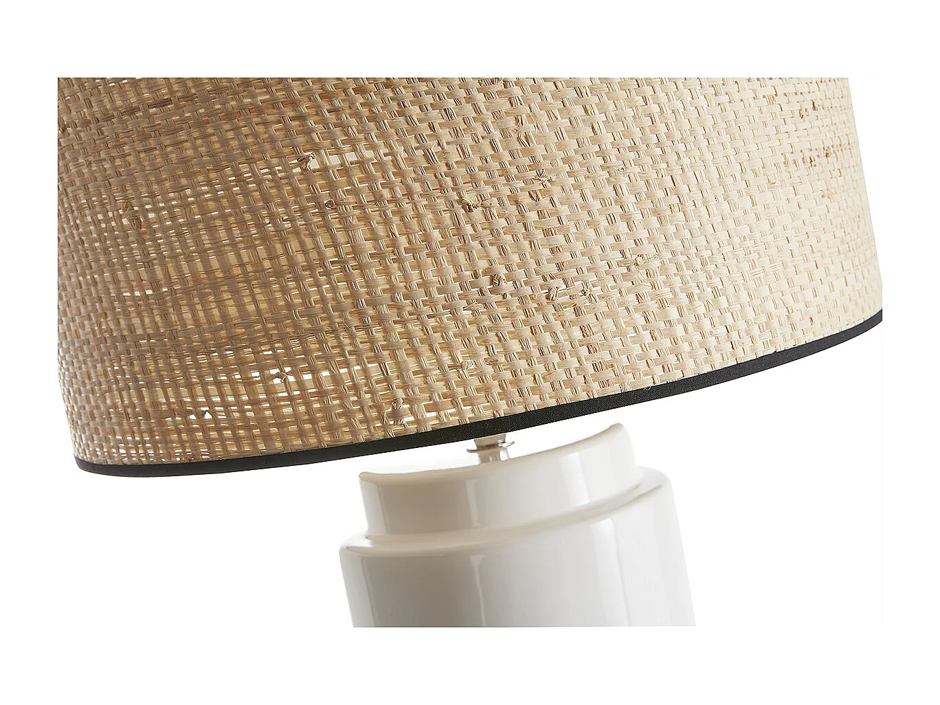 Lámpara de mesa de cerámica esmaltada blanca con pantalla de rafia natural 64 cm MAJES