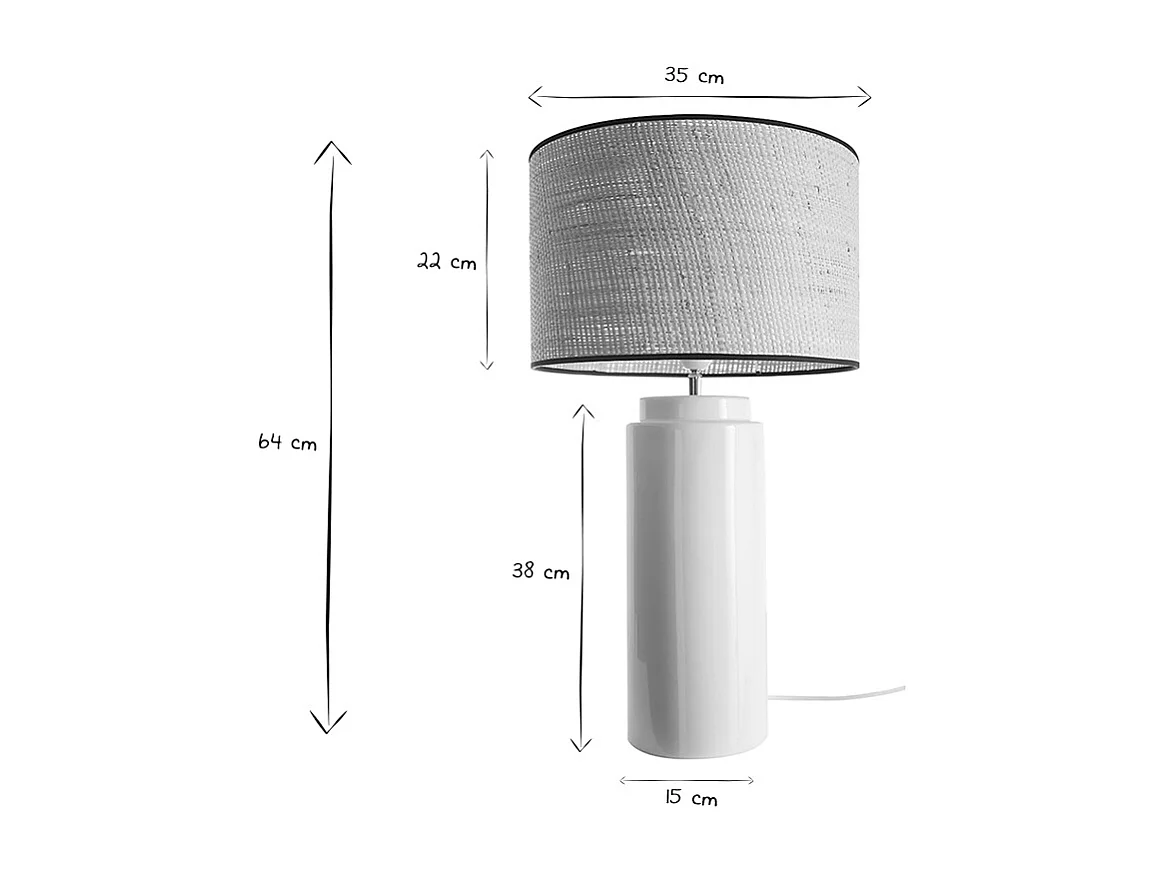 Lámpara de mesa de cerámica esmaltada blanca con pantalla de rafia natural 64 cm MAJES