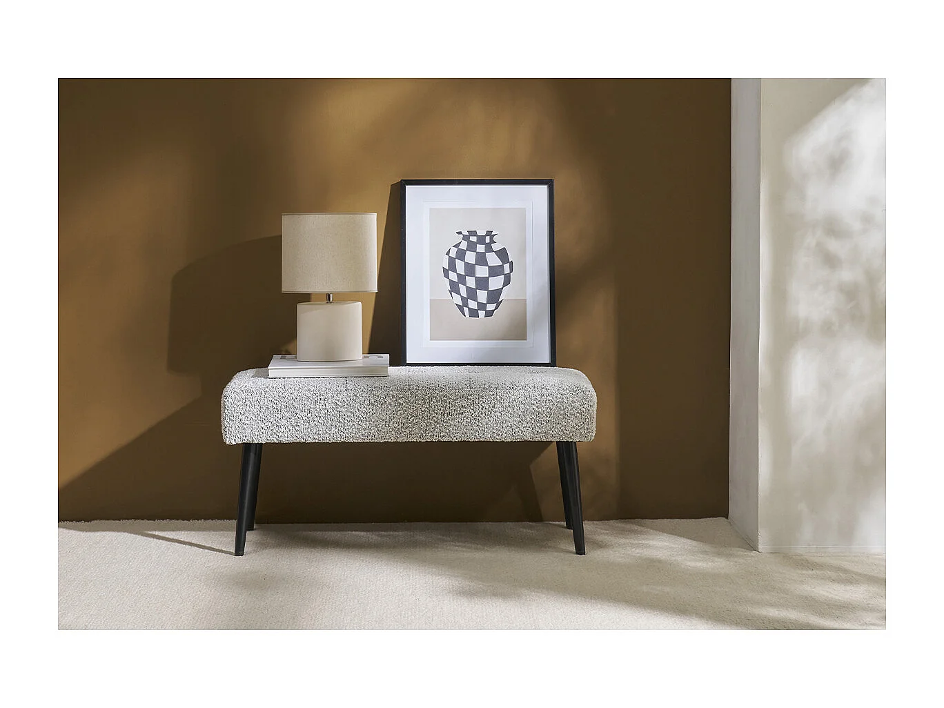 Lampe à poser en céramique blanc mat et abat-jour en lin naturel TIGA