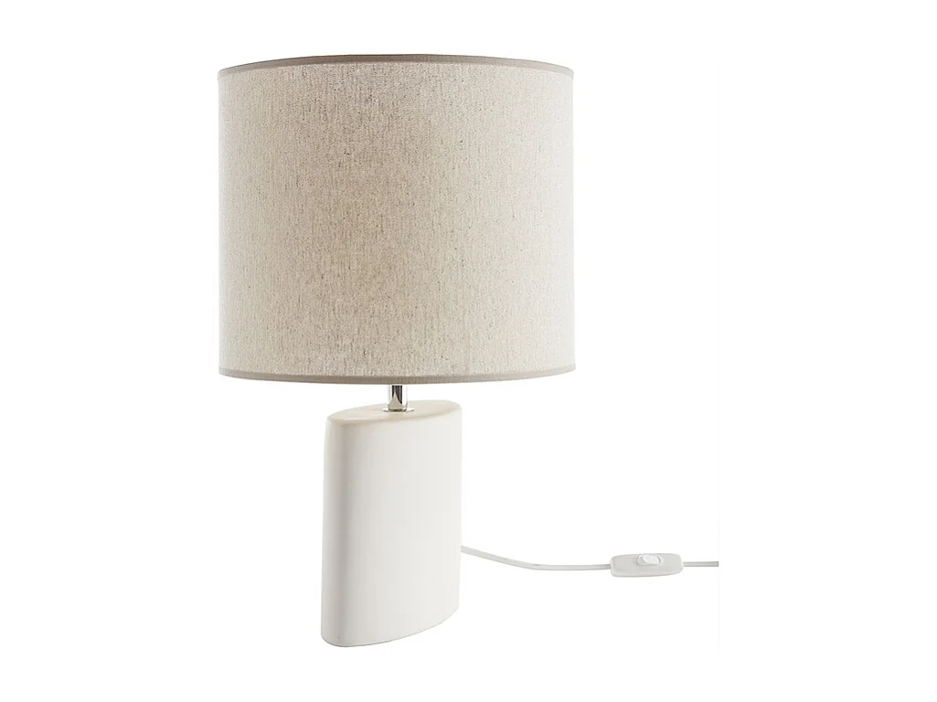 Lampe à poser en céramique blanc mat et abat-jour en lin naturel TIGA