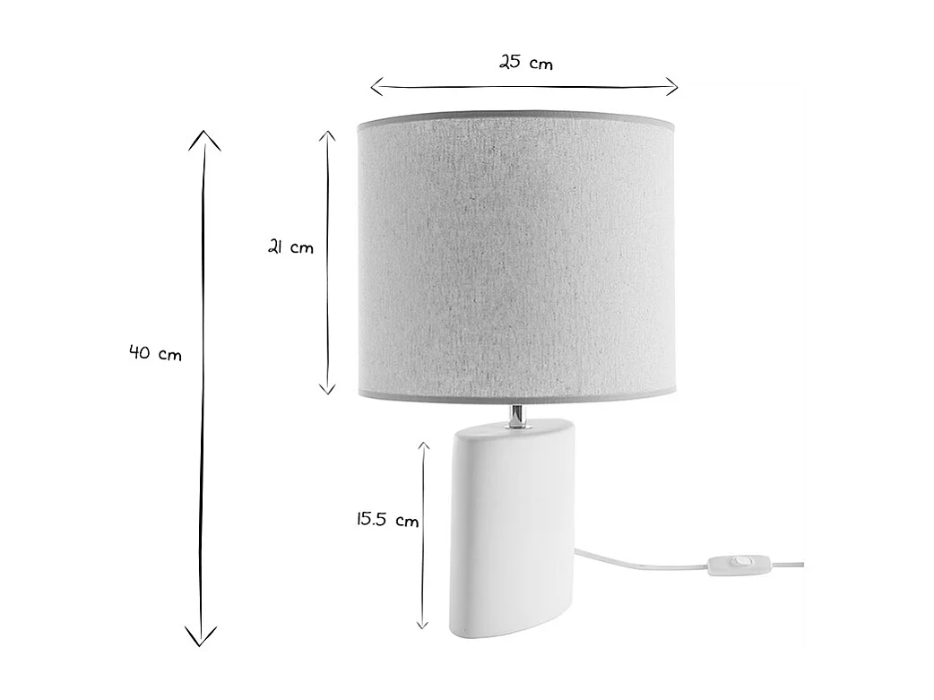 Lampe à poser en céramique blanc mat et abat-jour en lin naturel TIGA