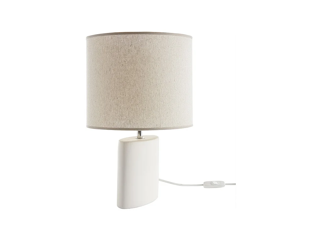 Lampe à poser en céramique blanc mat et abat-jour en lin naturel TIGA