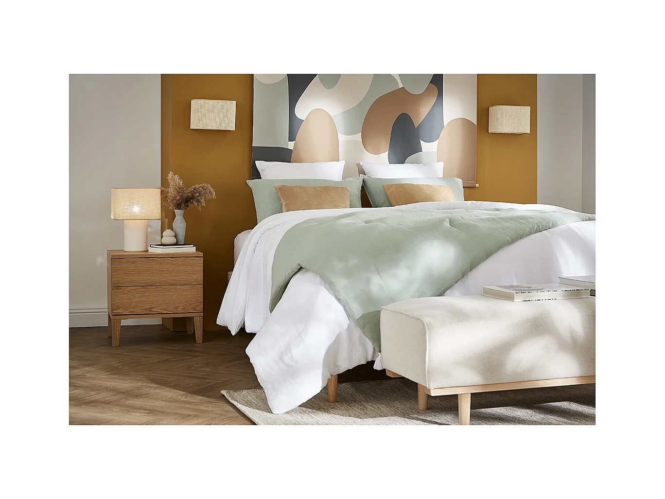 Table de chevet avec rangements 2 tiroirs scandinave bois clair chêne FREDDY