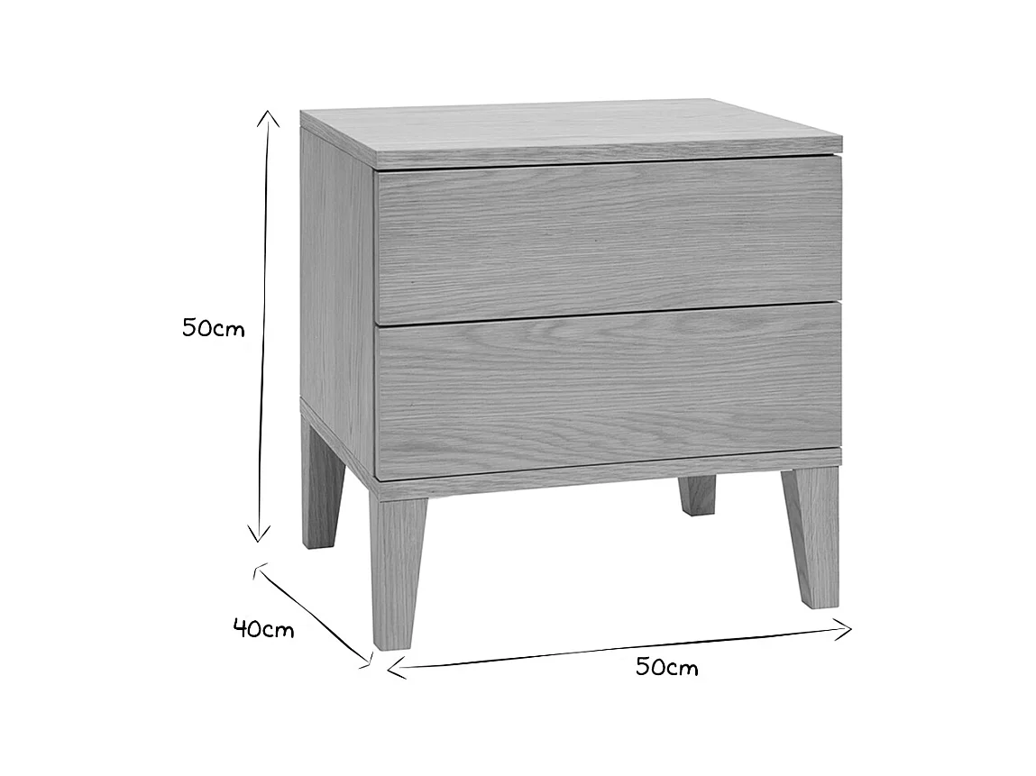 Table de chevet avec rangements 2 tiroirs scandinave bois clair chêne FREDDY