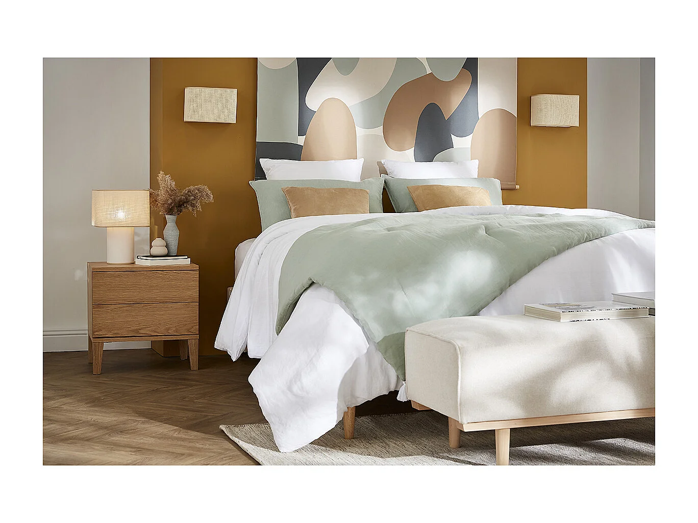 Table de chevet avec rangements 2 tiroirs scandinave bois clair chêne FREDDY