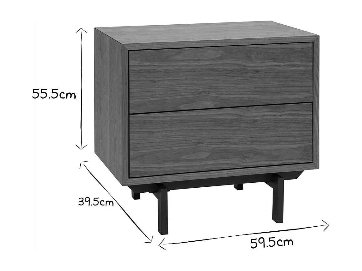 Mesilla de noche vintage de nogal y metal MANNY