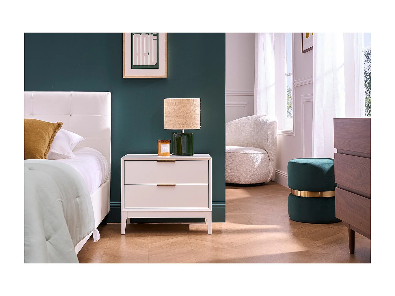 Table de chevet rose poudré et métal doré avec rangements GIANA