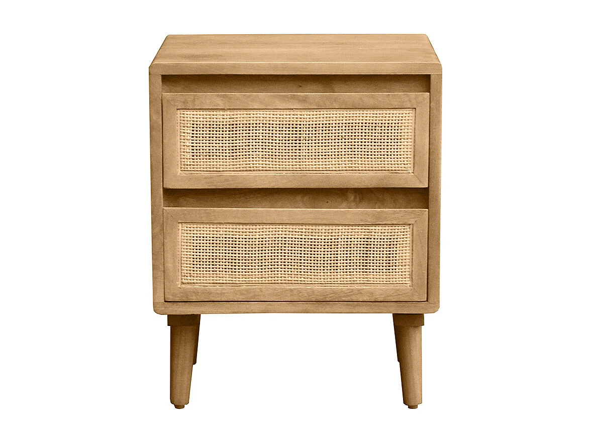 Comodino in legno massello di mango e motivo a intreccio rattan con 2 cassetti ACANGE