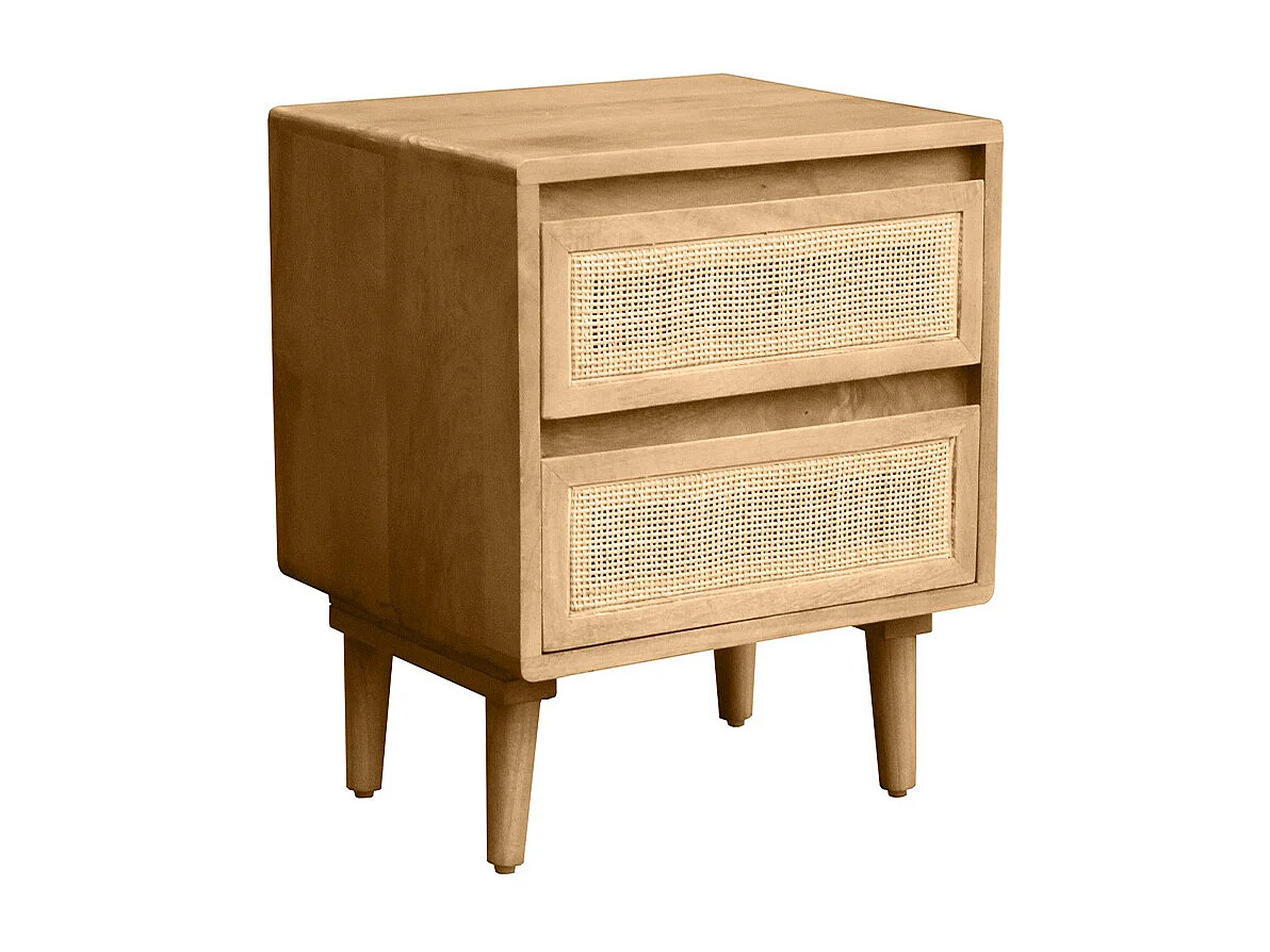 Comodino in legno massello di mango e motivo a intreccio rattan con 2 cassetti ACANGE