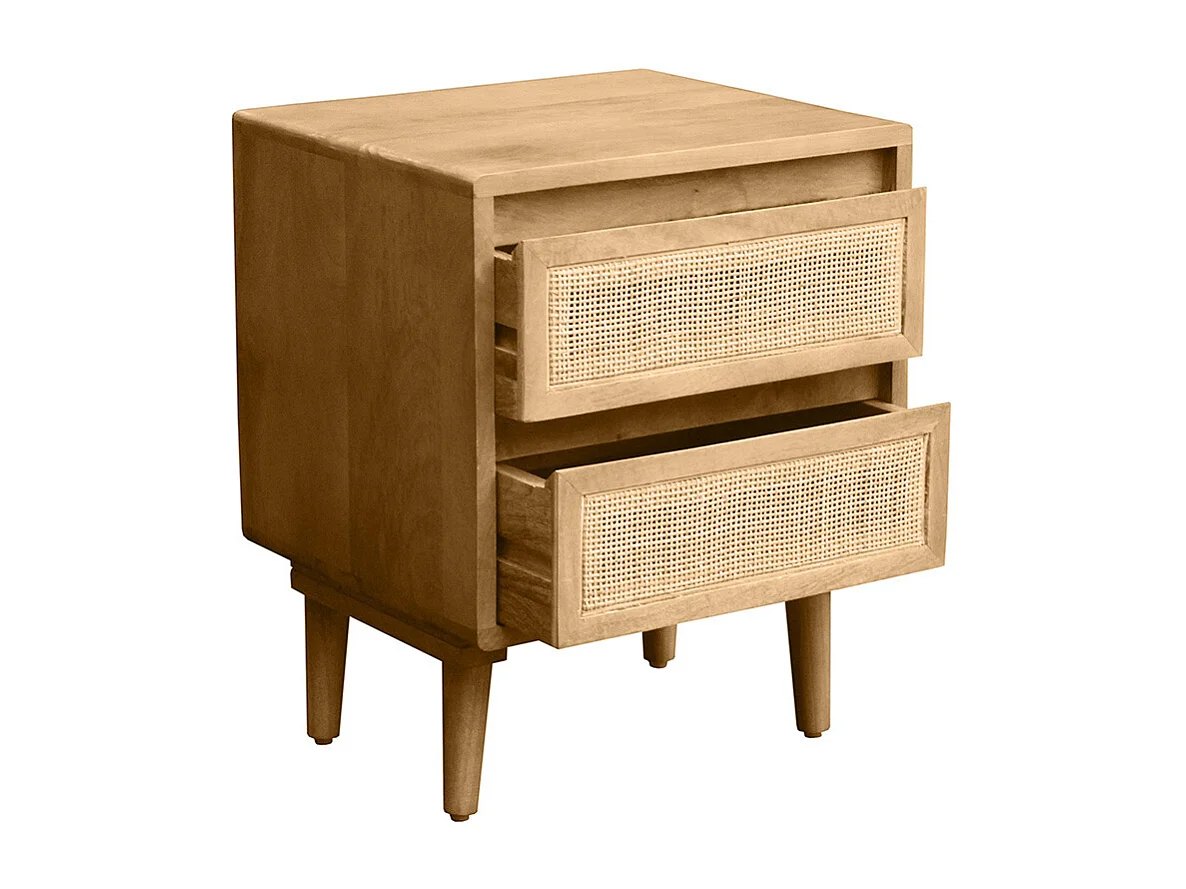 Comodino in legno massello di mango e motivo a intreccio rattan con 2 cassetti ACANGE