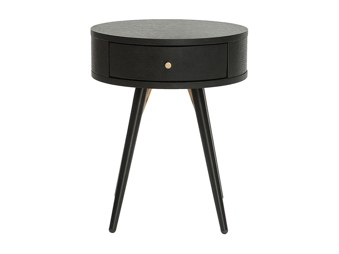 Table de chevet ronde avec tiroir bois et métal noir KORAL