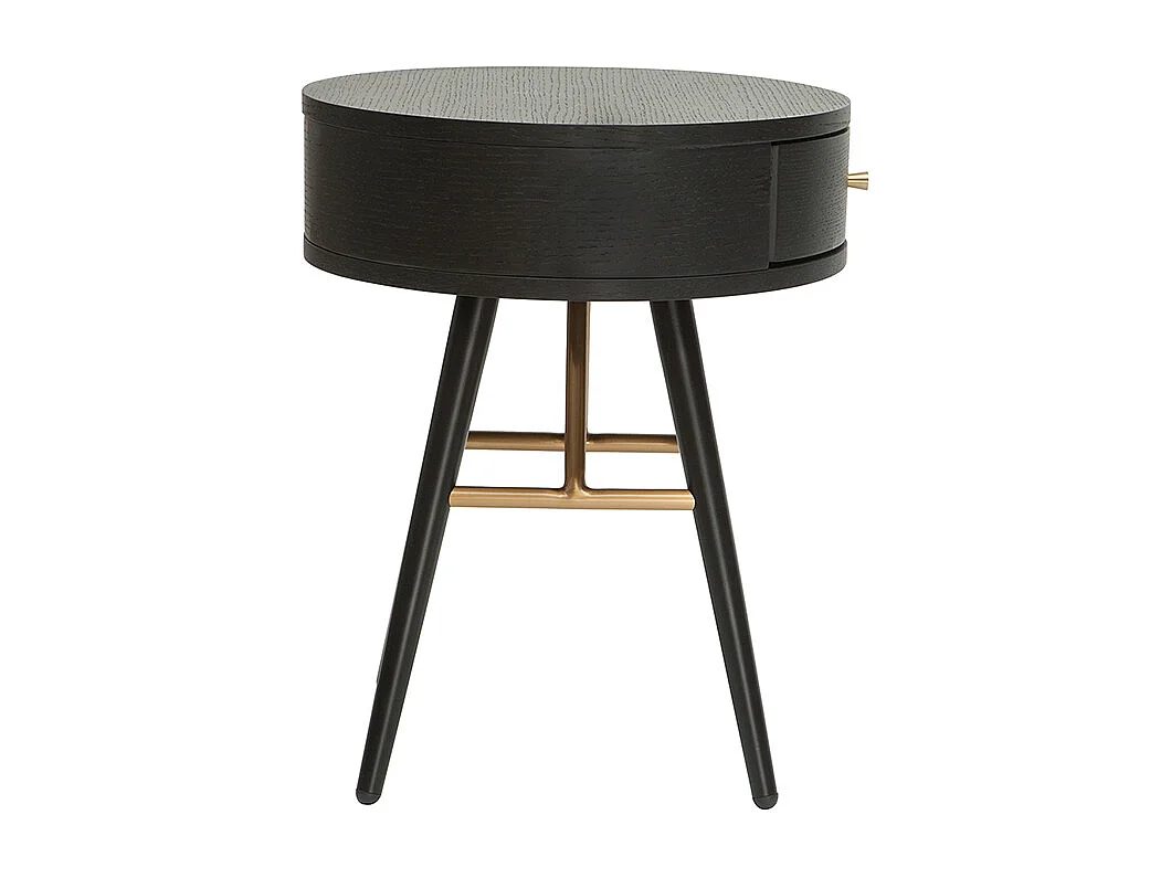 Table de chevet ronde avec tiroir bois et métal noir KORAL