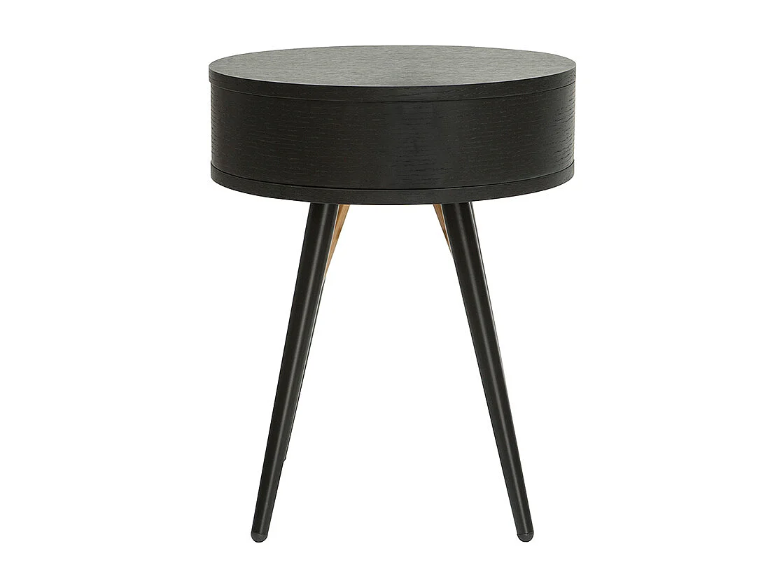 Table de chevet ronde avec tiroir bois et métal noir KORAL