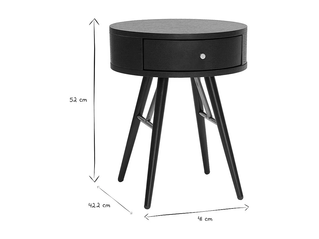 Table de chevet ronde avec tiroir bois et métal noir KORAL