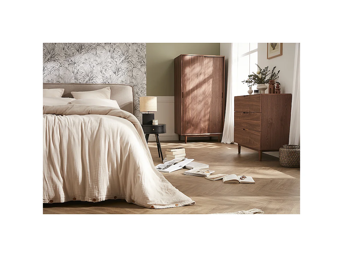 Runder Vintage-Nachttisch aus Holz, schwarzem Metall und goldfarbenen Details KORAL