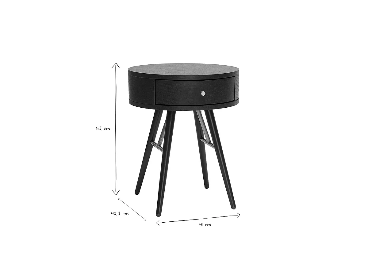 Runder Vintage-Nachttisch aus Holz, schwarzem Metall und goldfarbenen Details KORAL