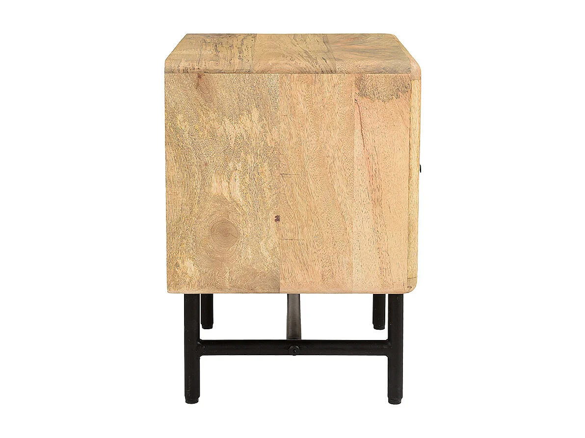 Table de chevet avec rangements bois manguier massif gravé et métal noir MORISSON