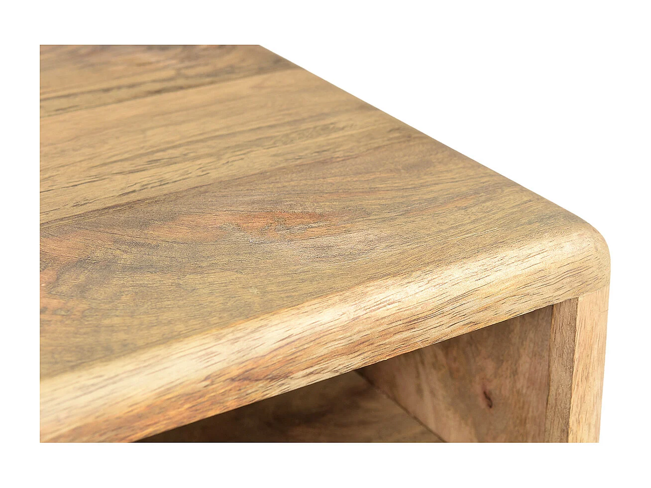 Table de chevet avec rangements bois manguier massif gravé et métal noir MORISSON