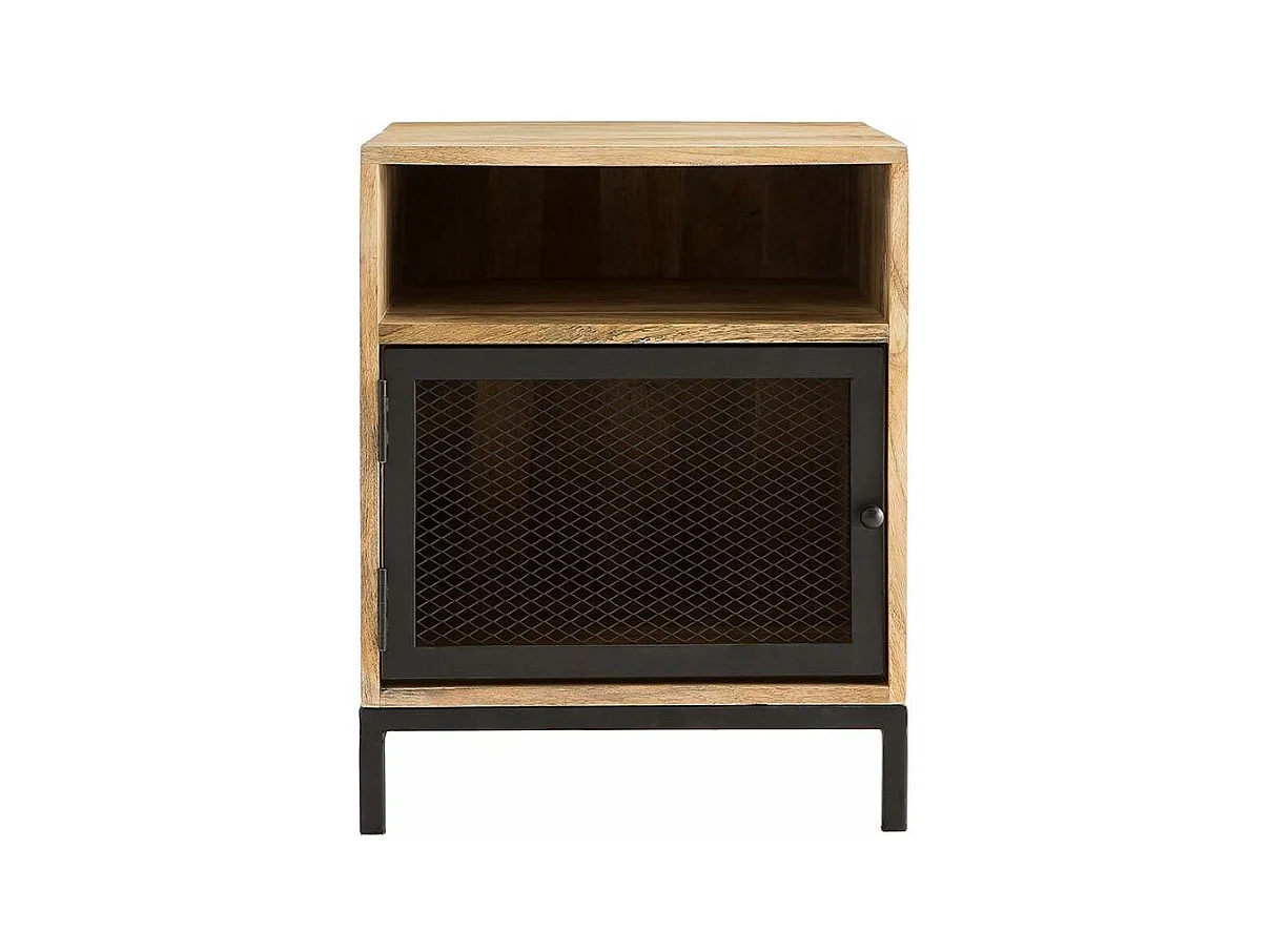 Table de chevet avec rangements industriel bois manguier massif et métal perforé RACK
