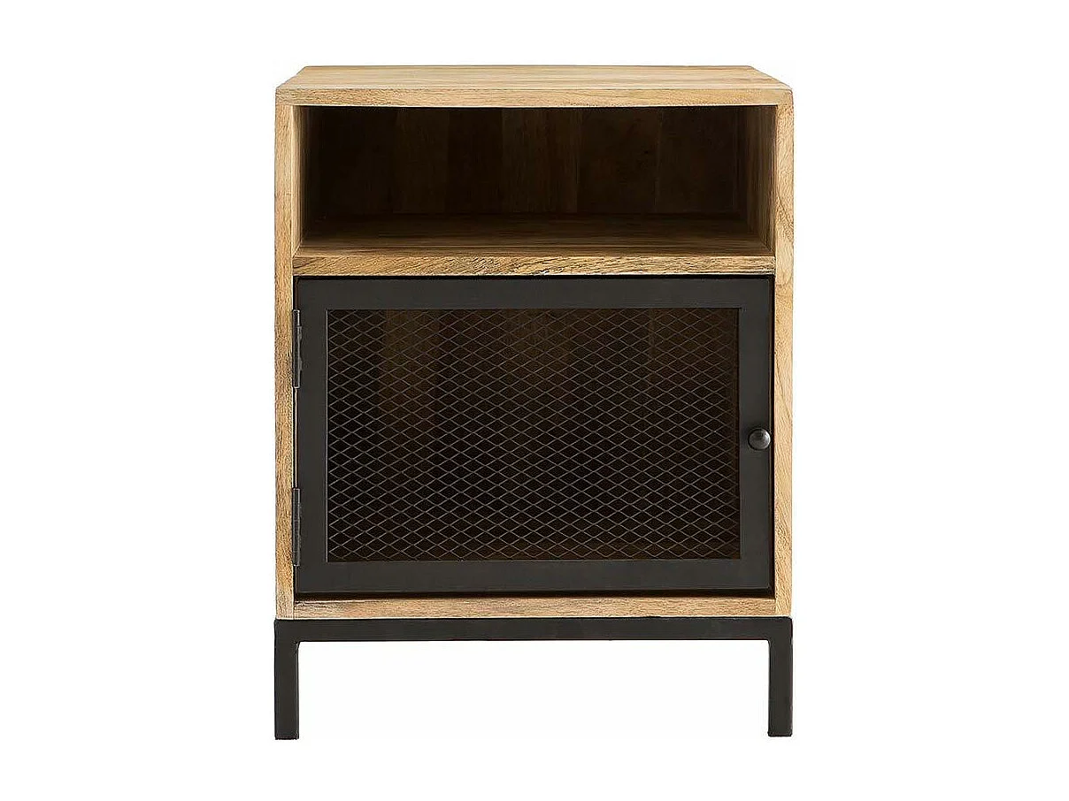 Comodino in legno di mango e metallo perforato RACK