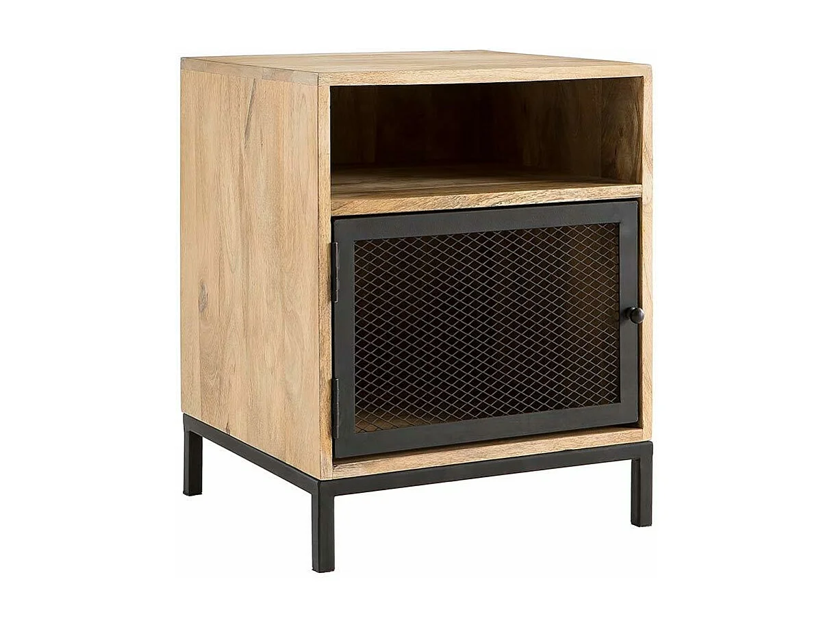 Comodino in legno di mango e metallo perforato RACK
