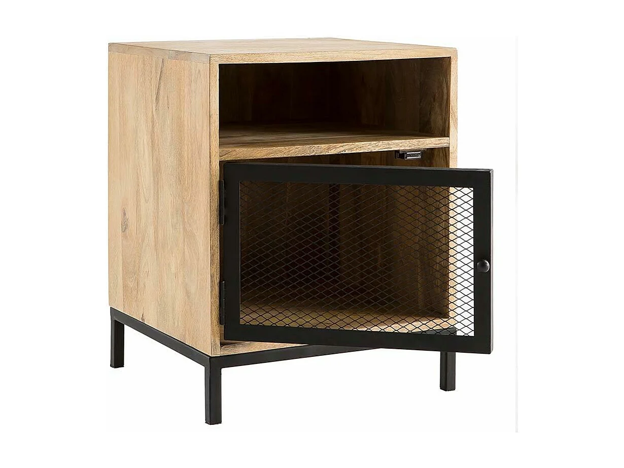 Comodino in legno di mango e metallo perforato RACK