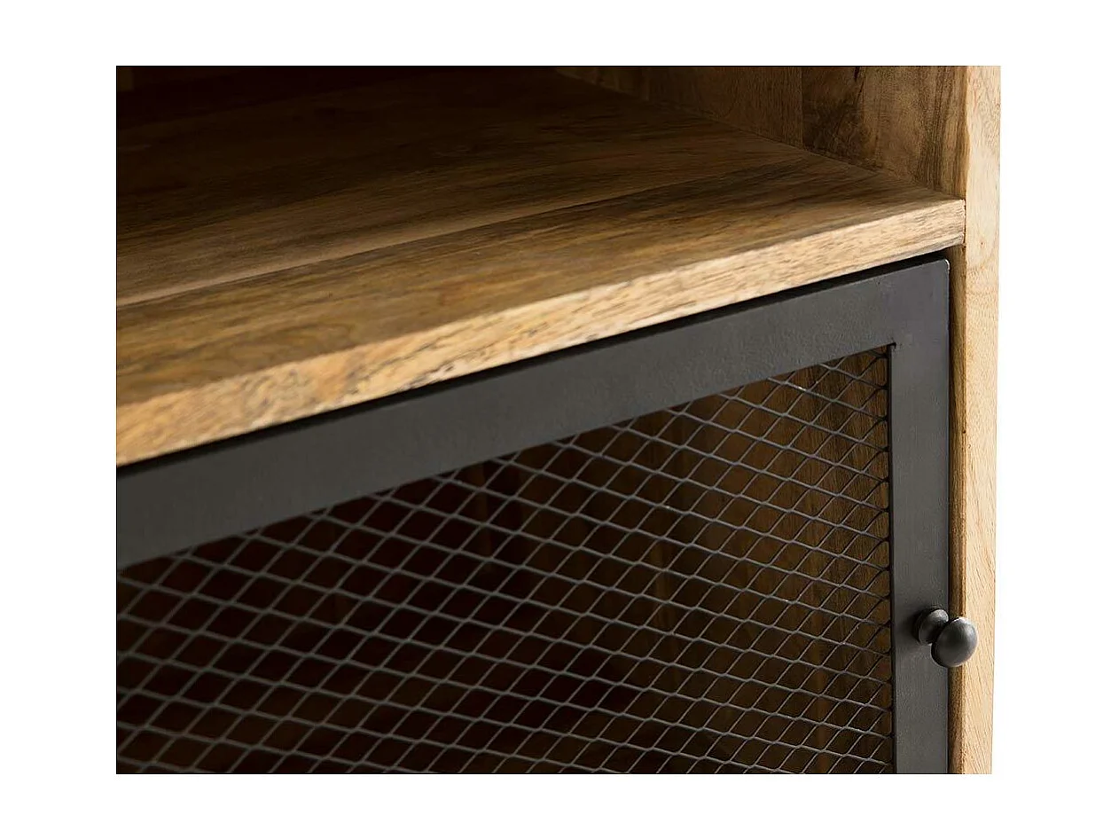 Comodino in legno di mango e metallo perforato RACK