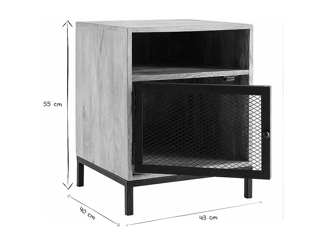 Comodino in legno di mango e metallo perforato RACK