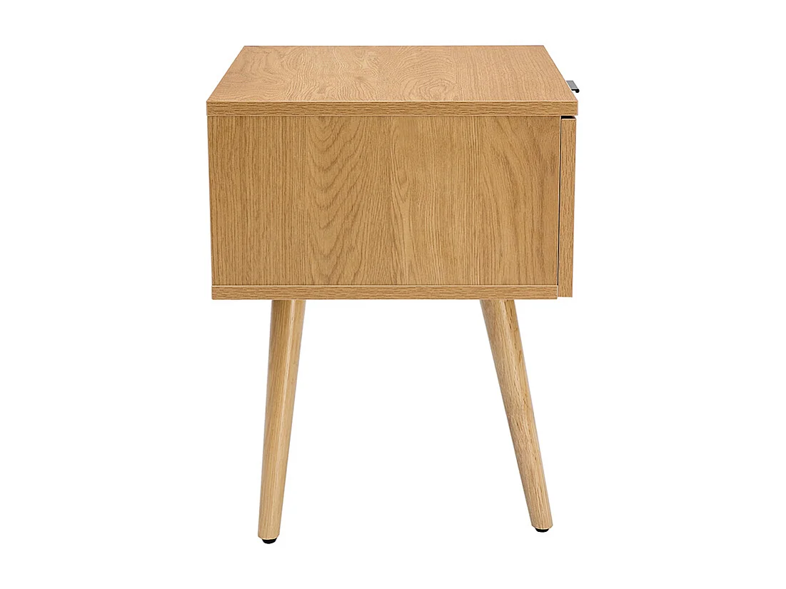 Table de chevet finition bois clair, cannage rotin et métal noir MANILLE