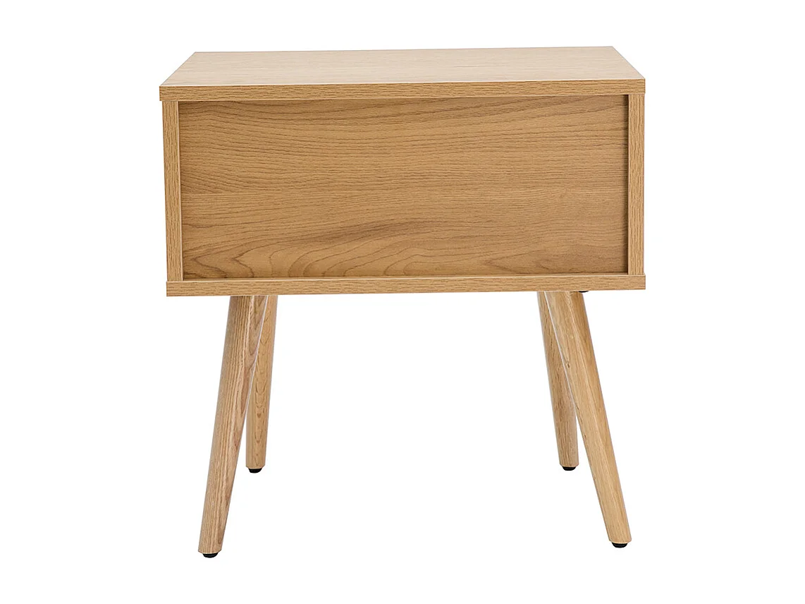 Table de chevet finition bois clair, cannage rotin et métal noir MANILLE