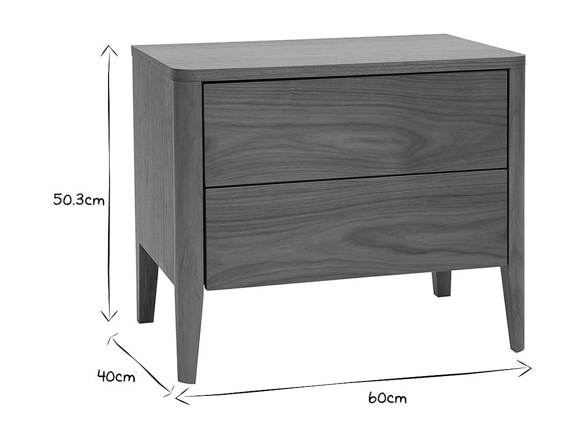 Table de chevet avec rangements 2 tiroirs bois foncé noyer BENJA