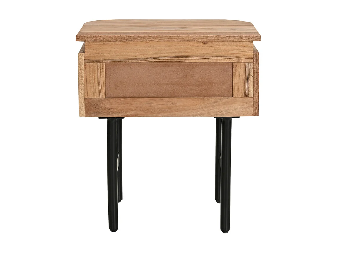 Mesilla de noche de madera maciza y metal negro con cajón NAPOLI