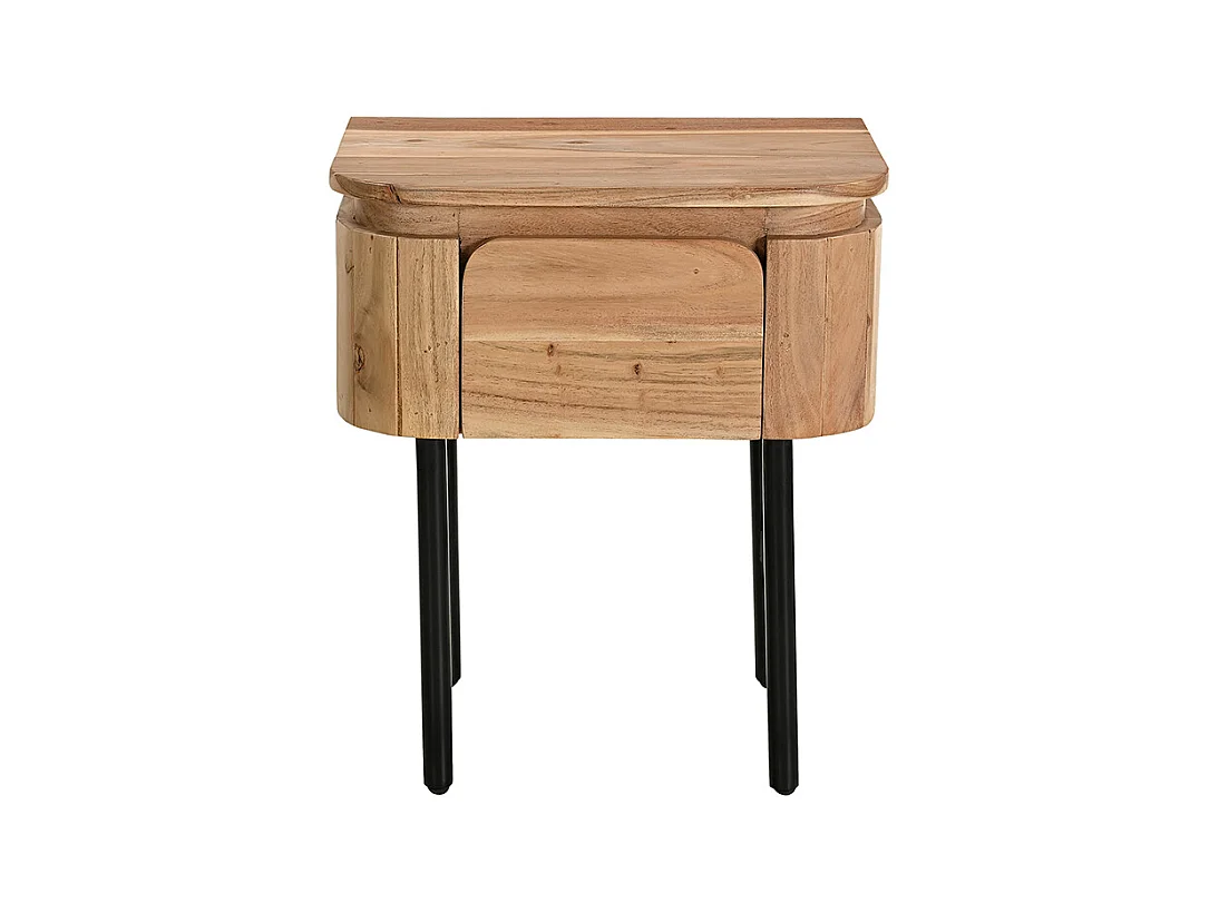 Table de chevet en bois massif et métal noir avec tiroir NAPOLI
