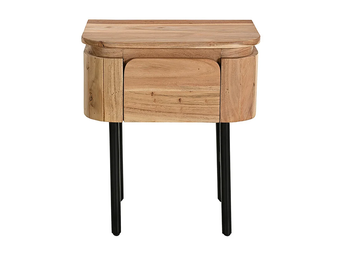 Table de chevet en bois massif et métal noir avec tiroir NAPOLI