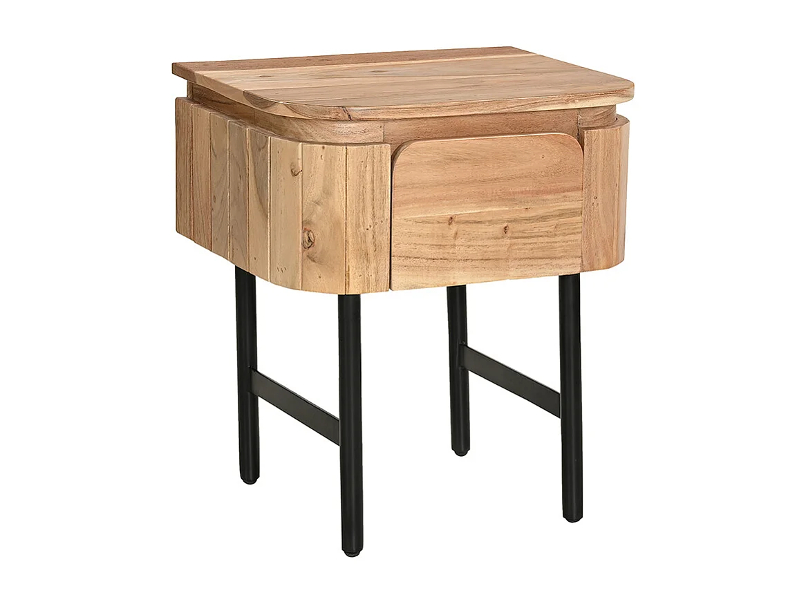 Table de chevet en bois massif et métal noir avec tiroir NAPOLI