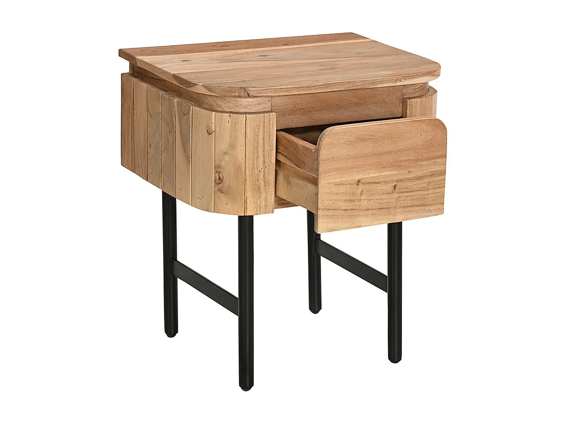 Table de chevet en bois massif et métal noir avec tiroir NAPOLI