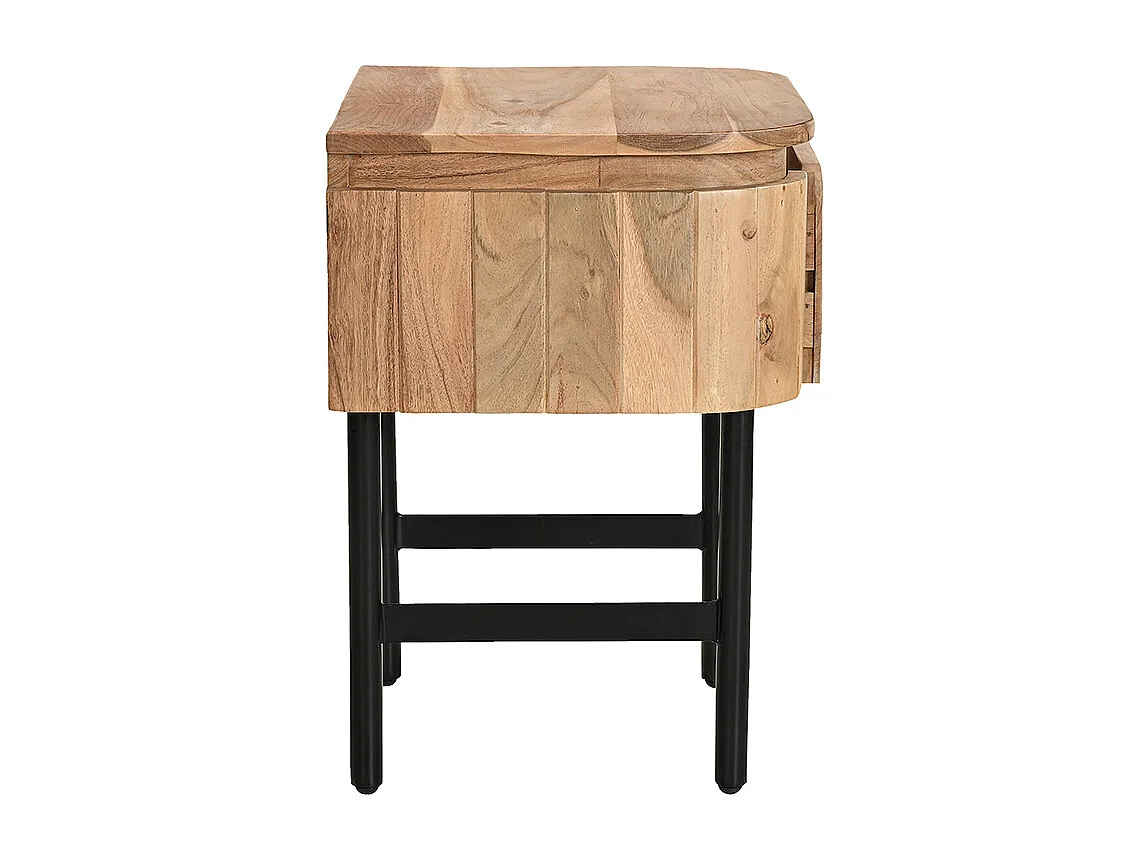 Table de chevet en bois massif et métal noir avec tiroir NAPOLI