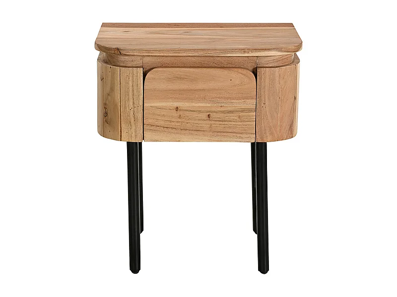 Table de chevet en bois massif et métal noir avec tiroir NAPOLI